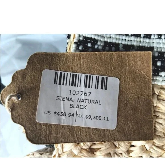 DE SIENA CABO Raffia Tote Bag Natural & Black Beaded Bag Retail $458 - Picture 7 of 10